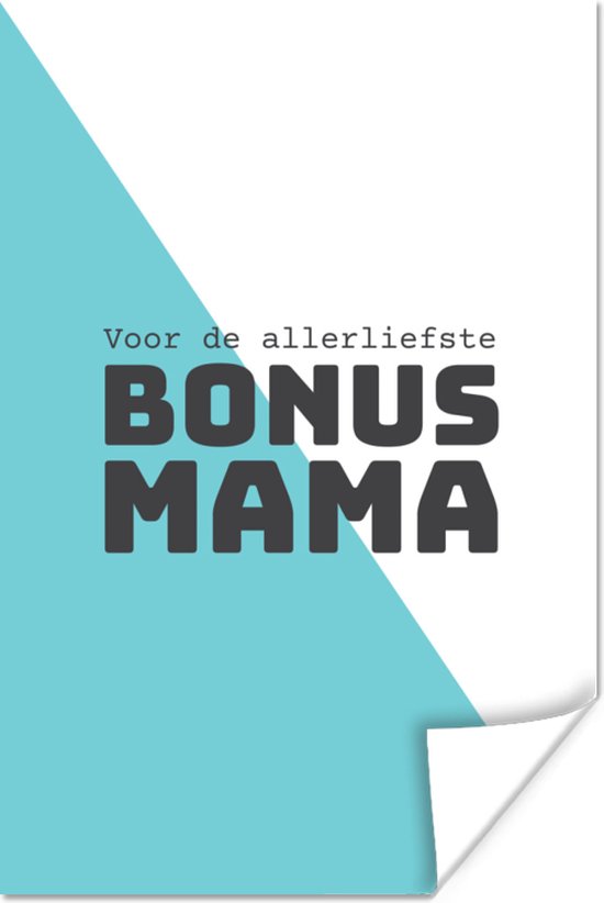 Geschenk op Moederdag voor allerliefste bonus mama blauw met wit poster poster