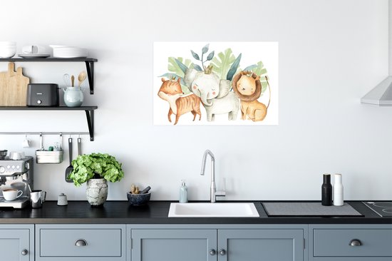 Affiche Jungle - Éléphant - Renard - Lion - 60x40 cm