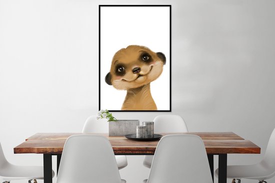 Fotolijst incl. Poster - Stokstaartje - Portret - Wit - 60x90 cm - Posterlijst