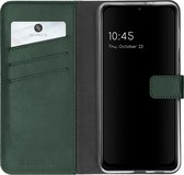 Samsung Galaxy A22 (5G) Hoesje met Pasjeshouder - Selencia Echt Lederen Booktype - Groen