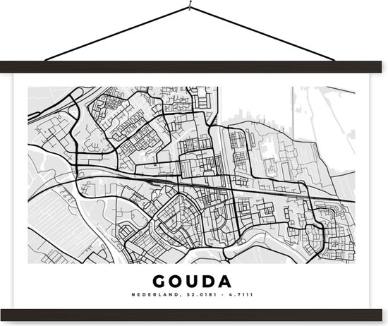 Porte-affiche avec affiche - Affiche scolaire - Carte - Gouda - Pays- Nederland - 60x40 cm - Lattes noires