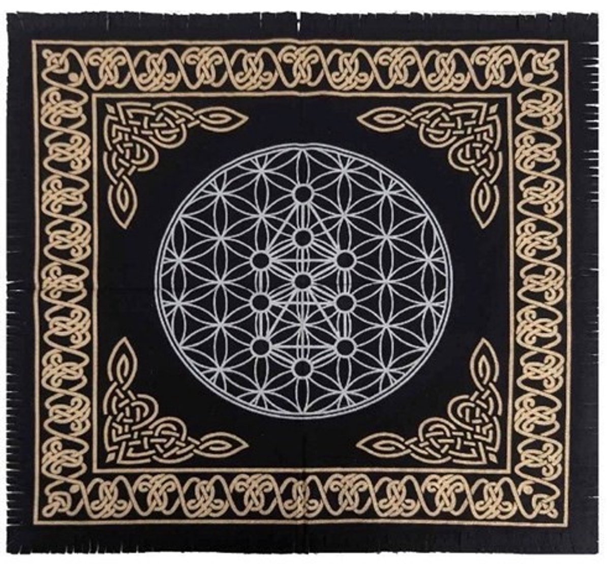 Altaarkleed Flower of life - Tarotkleed Zwart Goud - Pendelkleed 60x60cm