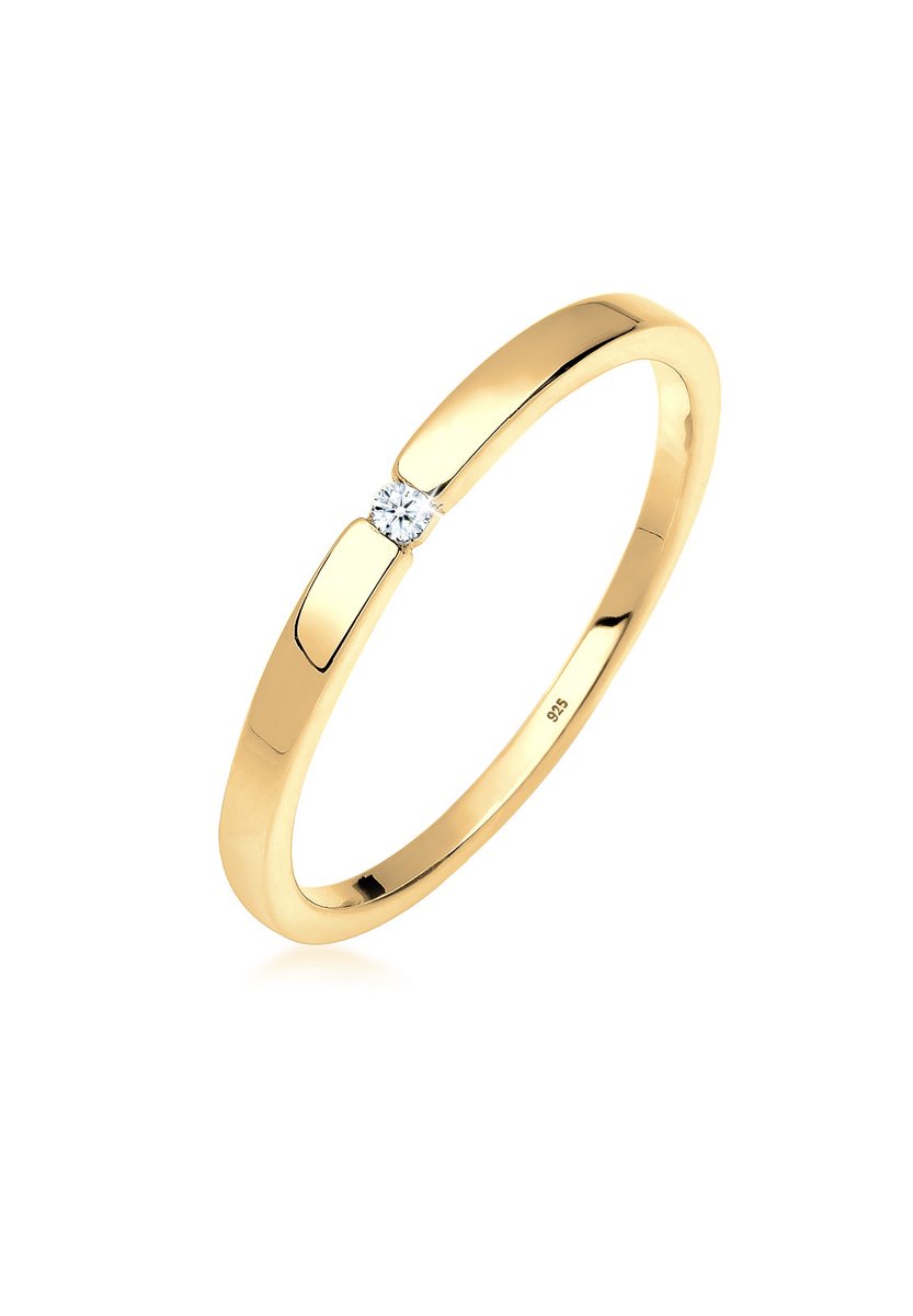 Elli PREMIUM - Ring - Dames Verlovingsring Klassiek met Diamant (0.015 ct.) in 925 Sterling Zilver Verguld - Dames