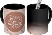 Magische Mok - Foto op Warmte Mokken - Koffiemok - Just married - Quotes - Spreuken - Trouwen - Magic Mok - Beker - 350 ML - Theemok