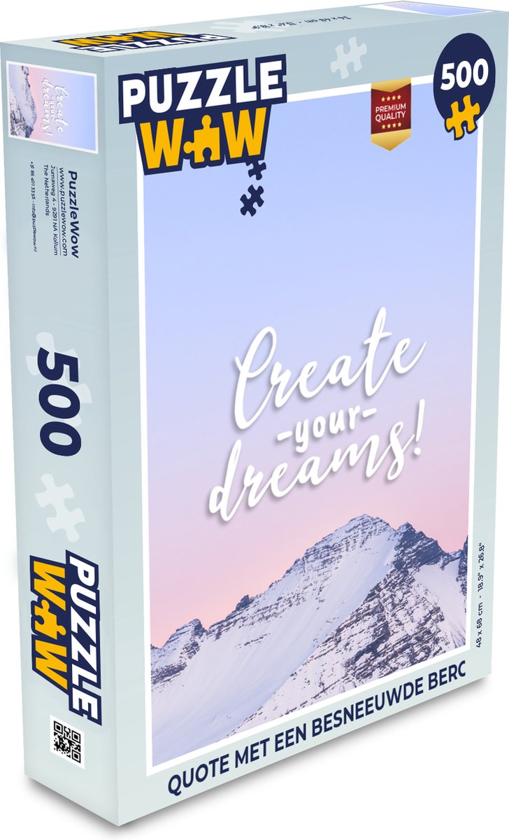 Afbeelding van product PuzzleWow  Puzzel Quotes - Create Your Dreams - Berg - Dromen - Spreuken - Legpuzzel - Puzzel 500 stukjes