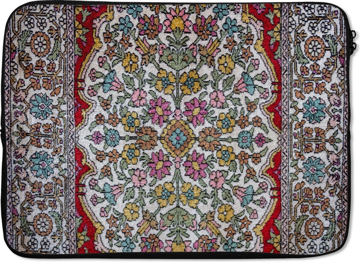 Laptophoes 13 inch - Perzisch Tapijt - Vloerkleed - Patronen - Kleuren - Laptop sleeve - Binnenmaat 32x22,5 cm - Zwarte achterkant