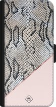 iPhone 12 bookcase leer hoesje - Snake print roze