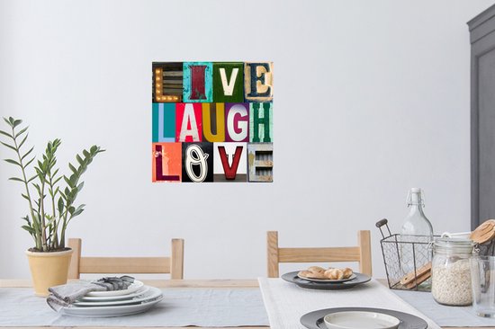Sticker Muursticker Happy quotes - Happy quote Live, Laugh, Love avec différentes lettres - 50x50 cm - film adhésif autocollant - sticker mural repositionnable