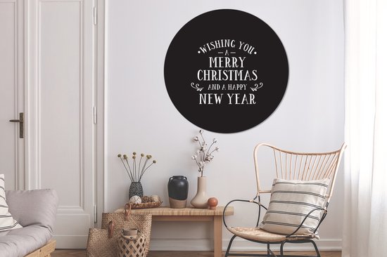 Citation de Noël Je vous souhaite un joyeux Noël sur fond noir Sticker papier peint cercle mural - ⌀ 120 cm - peinture ronde - cercle papier peint - cercle mural - cercle vivant - autocollant & coupe ronde