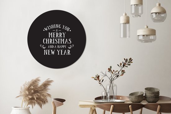 Citation de Noël Je vous souhaite un joyeux Noël sur fond noir Sticker papier peint cercle mural - 100x100 cm - peinture ronde - cercle papier peint - cercle mural - cercle vivant - autocollant & découpe ronde