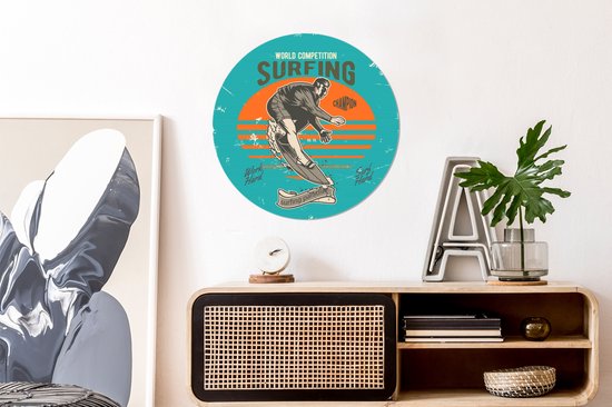 WallCircle - Stickers muraux - Cercle Papier Peint - Vintage - Surf - Planche de Surf - 80x80 cm - Cercle Mural - Auto Adhésif - Autocollant Rond Papier Peint