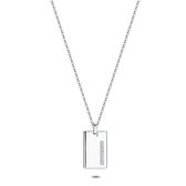 Twice As Nice Halsketting in edelstaal, rechthoekige hanger met witte kristallen 50 cm+5 cm