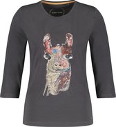 TAIFUN Dames Shirt met lamaborduursel van GOTS-gecertificeerd katoen Charcoal gemustert-46