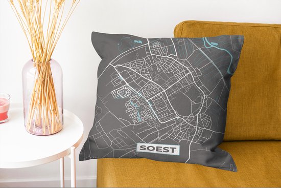 Sierkussen - City Map Soest - Multicolore - 50 Cm X 50 Cm