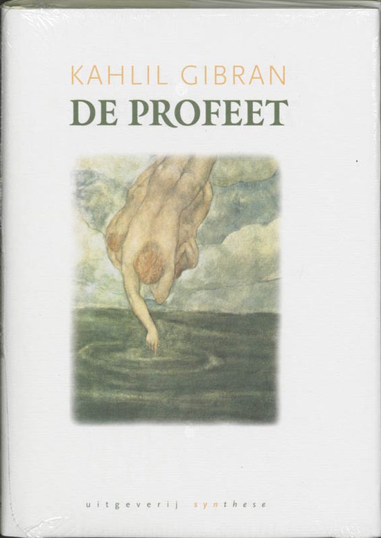 Boekhoes van "De Profeet" van Kahlil Gibran, met een schilderij van een figuur die uit de lucht duikt.
