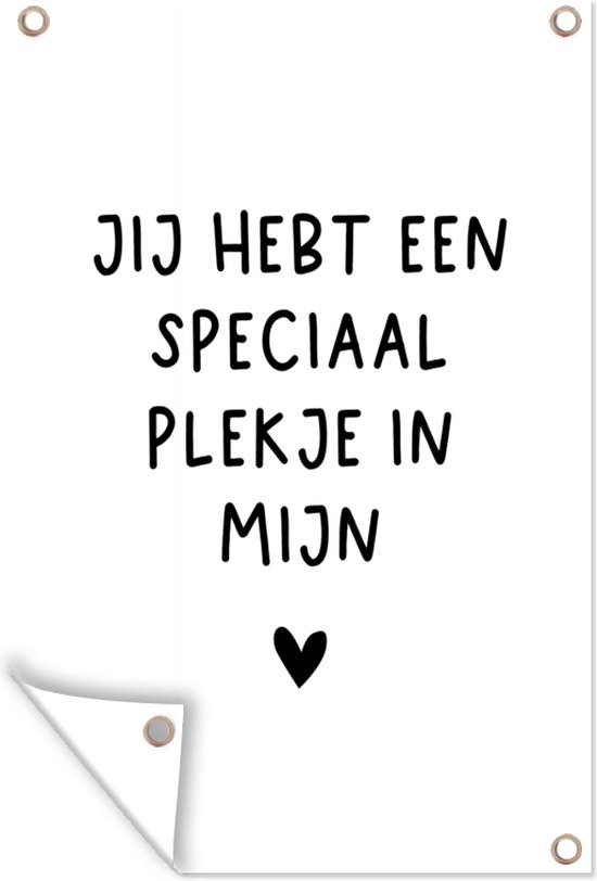 Décoration de jardin Citation hollandaise : 'Tu as une place spéciale en moi' avec coeur noir sur fond blanc - 40x60 cm - Affiche de jardin