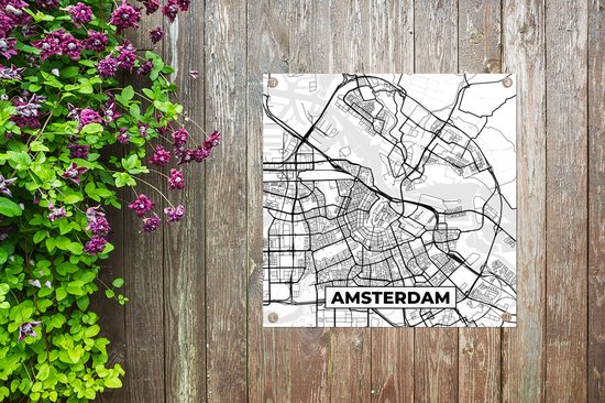Posters de jardin Carte - Amsterdam - Zwart - Wit - 50x50 cm