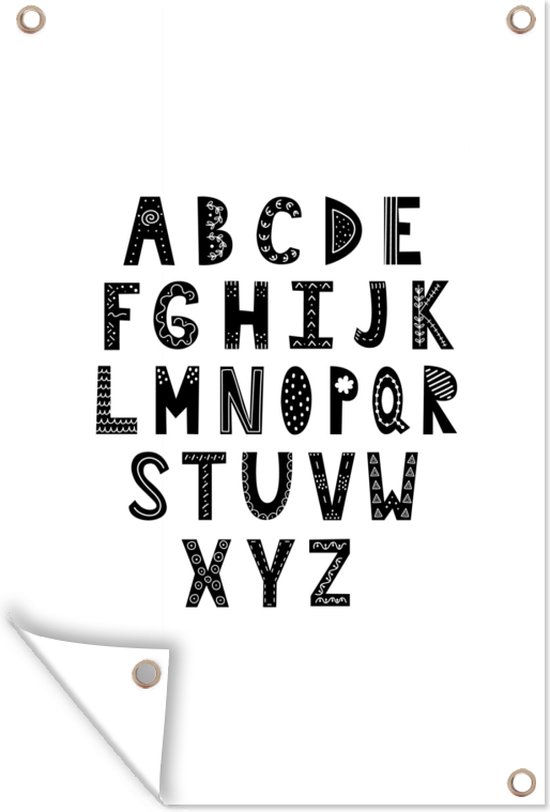 Illustration alphabet lettres noires sur fond blanc 80x120 cm