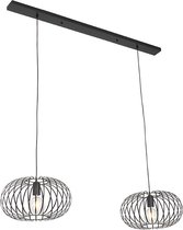 QAZQA johanna - Design Hanglamp voor boven de eettafel | in eetkamer - 2 lichts - L 1200 mm - Zwart -  Woonkamer | Slaapkamer | Keuken
