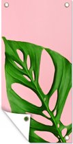 Tuinposter Botanisch blad met felle kleur als achtergrond - 40x80 cm - Wanddecoratie Buiten - Tuinposter - Tuindoek - Schuttingposter - Tuinschilderij