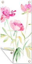 Tuinposter Bloemen - Waterverf - Roze - 40x80 cm - Wanddecoratie Buiten - Tuinposter - Tuindoek - Schuttingposter - Tuinschilderij