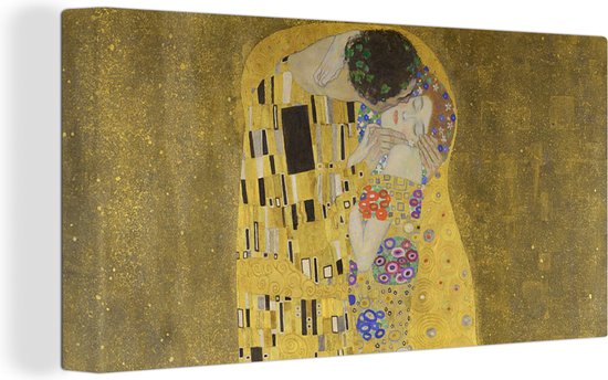 Canvas Schilderij De kus - Gustav Klimt - 160x80 cm - Wanddecoratie | bol