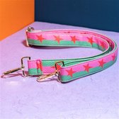 STRAP PINK GREEN STAR Bag strap - Festival tassenriem - Schouderband - Schouderriem tas - Tassen riem - Tas hengsel - Tassen band - gitaar strap - cameratas band - cross body - verstelbare ri