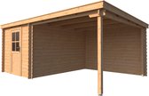 Blokhut met overkapping lessenaar dak 250 x 350 +300cm