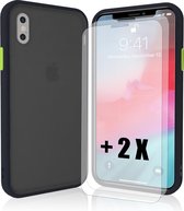 HYBRID | Silica Gel + TPU Transparant Shockproof Backcover iPhone X/XS - Donkerblauw + 2 x SCREENZ| Tempered Glass Screen Protector