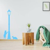 Muursticker Lantaarn Met Poesen - Lichtblauw - 120 x 56 cm - woonkamer dieren