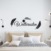 Muursticker Welterusten Veer En Sterren - Zwart - 120 x 47 cm -  slaapkamer nederlandse teksten