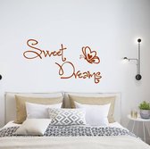 Muursticker Sweet Dreams Met Vlinder -  Bruin -  120 x 68 cm  -  slaapkamer  engelse teksten  alle - Muursticker4Sale