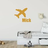 Muursticker Vliegtuig Met Naam -  Goud -  80 x 48 cm  -  baby en kinderkamer  naam stickers  alle - Muursticker4Sale