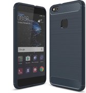 Voor Huawei P10 Lite geborsteld koolstofvezel textuur schokbestendig TPU beschermhoes (donkerblauw)