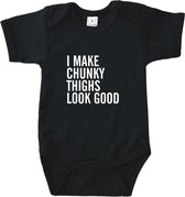 Go Mama® - Baby Rompertje met tekst - I make chunky thighs look good - Romper korte mouw zwart - Maat 74/80