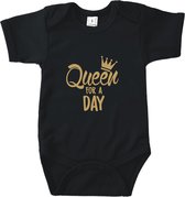 Rompertjes baby met tekst - Queen for a day - Romper zwart - Maat 62/68