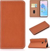 Voor xiaomi 8 lite effen kleur mat magnetische horizontale flip lederen tas met kaartsleuven en houder (bruin)