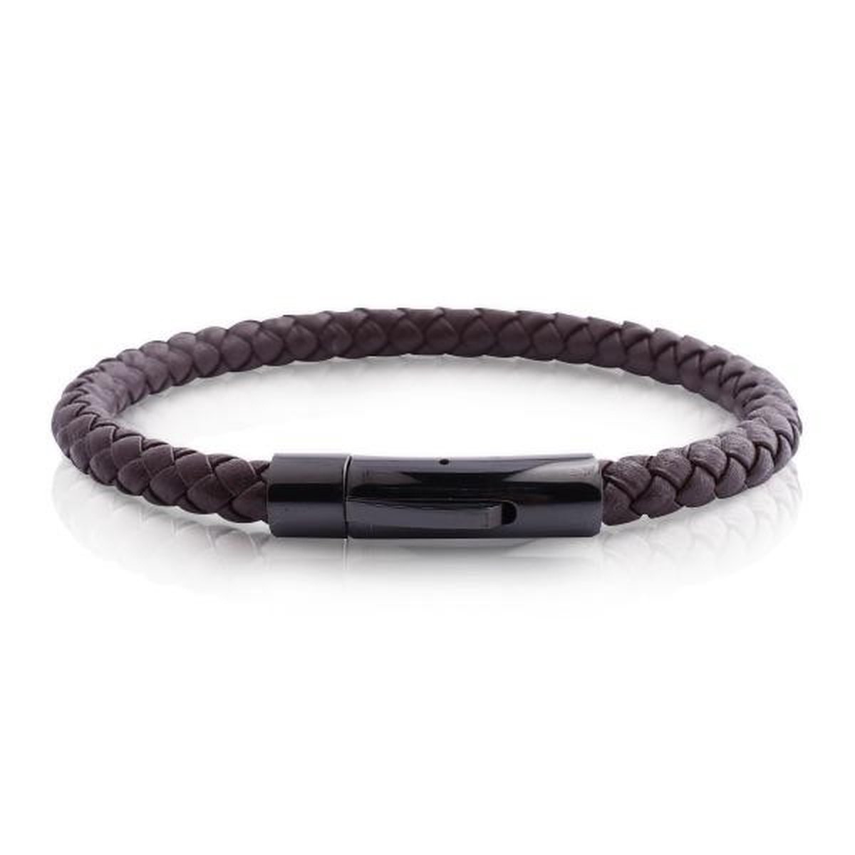 Armband Heren - Armband Mannen - Armband Dames - Heren Armband - Armband - Leer met Zwarte Schakel - Mason
