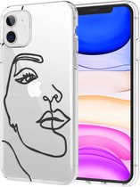 iPhone 11 Hoesje Siliconen - iMoshion Design hoesje - Transparant / Zwart / Line Art Woman Black