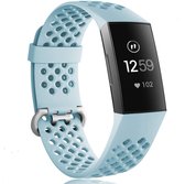 Siliconen Smartwatch bandje - Geschikt voor  Fitbit Charge 3 siliconen bandje met gaatjes - mint - Maat: S - Horlogeband / Polsband / Armband