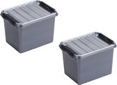 4x stuks sunware Q-Line opbergboxen/opbergdozen 3 liter 20 x 15 x 14 cm kunststof - Praktische opslagboxen - Opbergbakken