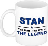 Naam cadeau Stan - The man, The myth the legend koffie mok / beker 300 ml - naam/namen mokken - Cadeau voor o.a verjaardag/ vaderdag/ pensioen/ geslaagd/ bedankt