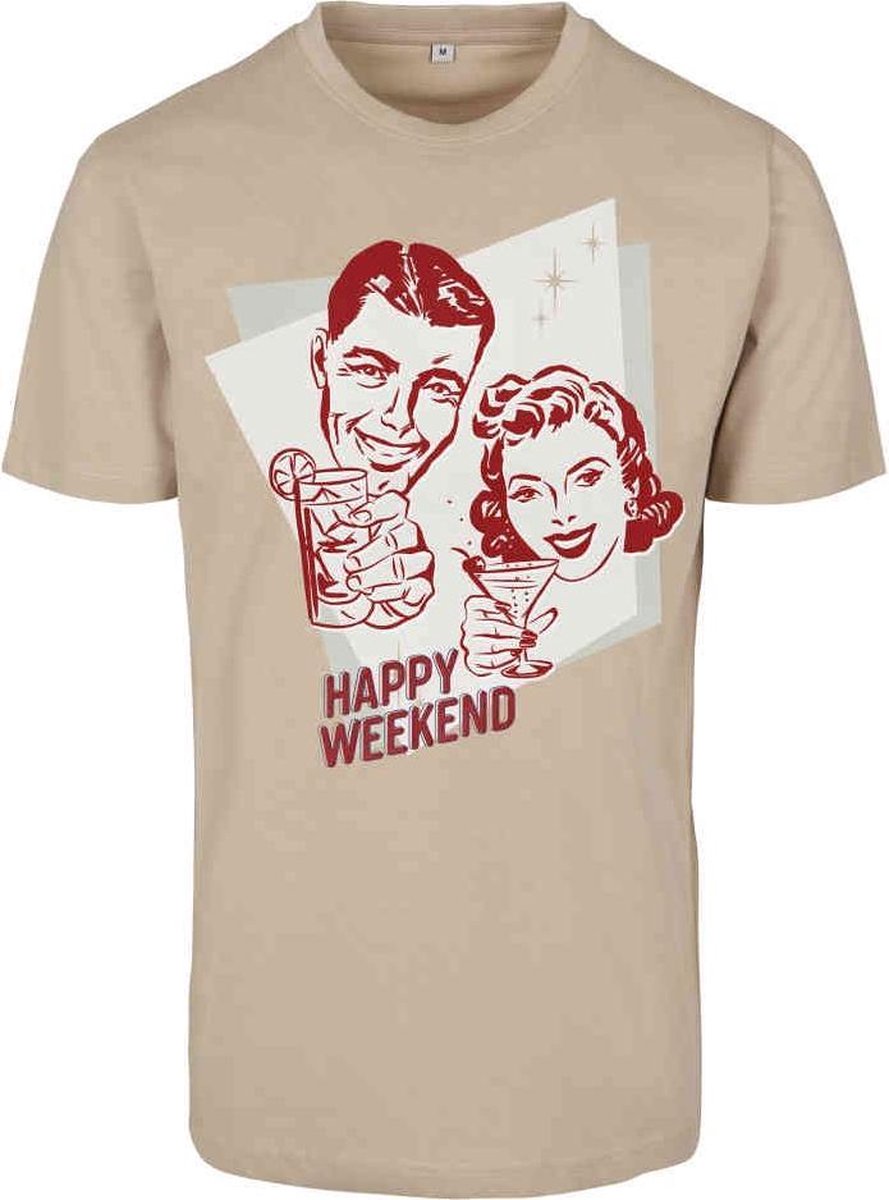 Urban Classics Happy Weekend Dames T-shirt XS Creme
