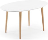 Kave Home - Oqui ovale uitschuifbare tafel, wit gelakt MDF en beukenhouten poten 140 (220) x 90 cm