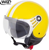 VINZ Fiori Jethelm Geel met Witte Strepen / Scooterhelm / Brommerhelm / Motorhelm / Fashionhelm voor Scooter / Vespa / Brommer / Motor