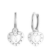 Zilveren oorringen met hanger hart/sleutel