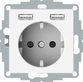 Schneider Electric Merten System M wandcontactdoos inbouw enkel randaarde + 2x USB-lader poolwit