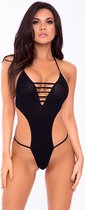 Bandjesbody met V-hals zwart - S/M