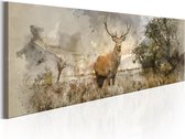 Schilderijen Op Canvas - Schilderij - Watercolour Deer 150x50 - Artgeist Schilderij