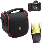 Draagbare digitale camera doek textuur lederen tas met riem, grootte: 150x115x135mm
